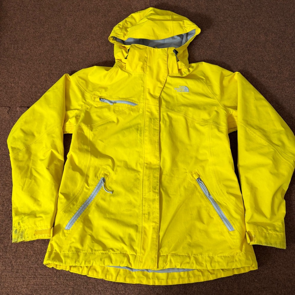 The North Face HyVent Rain Jacket Womens Medium Yellow Hooded Waterproof Shell